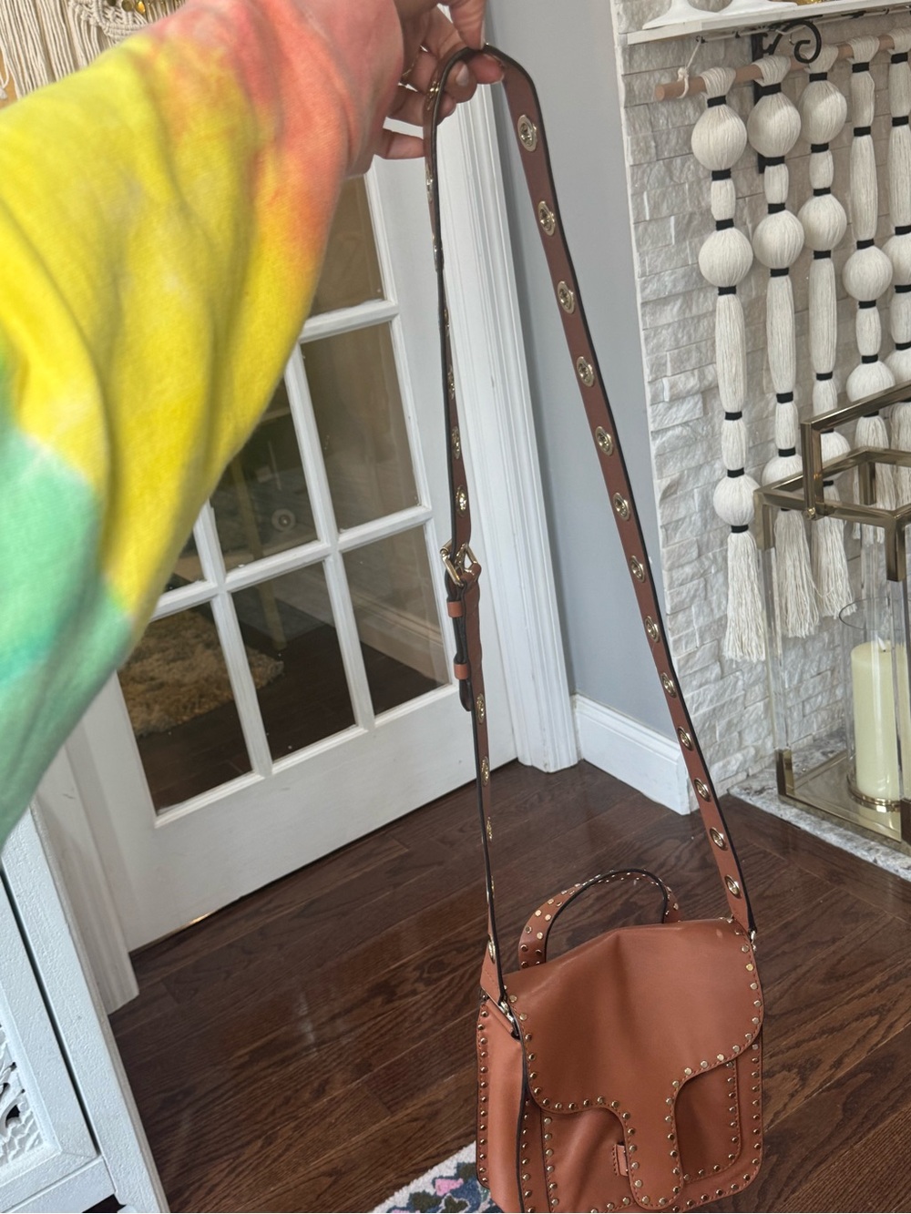 NEW Rebecca Minkoff Brown Studded Leather Crossbody Bag Purse Gold grommets - Picture 9 of 9